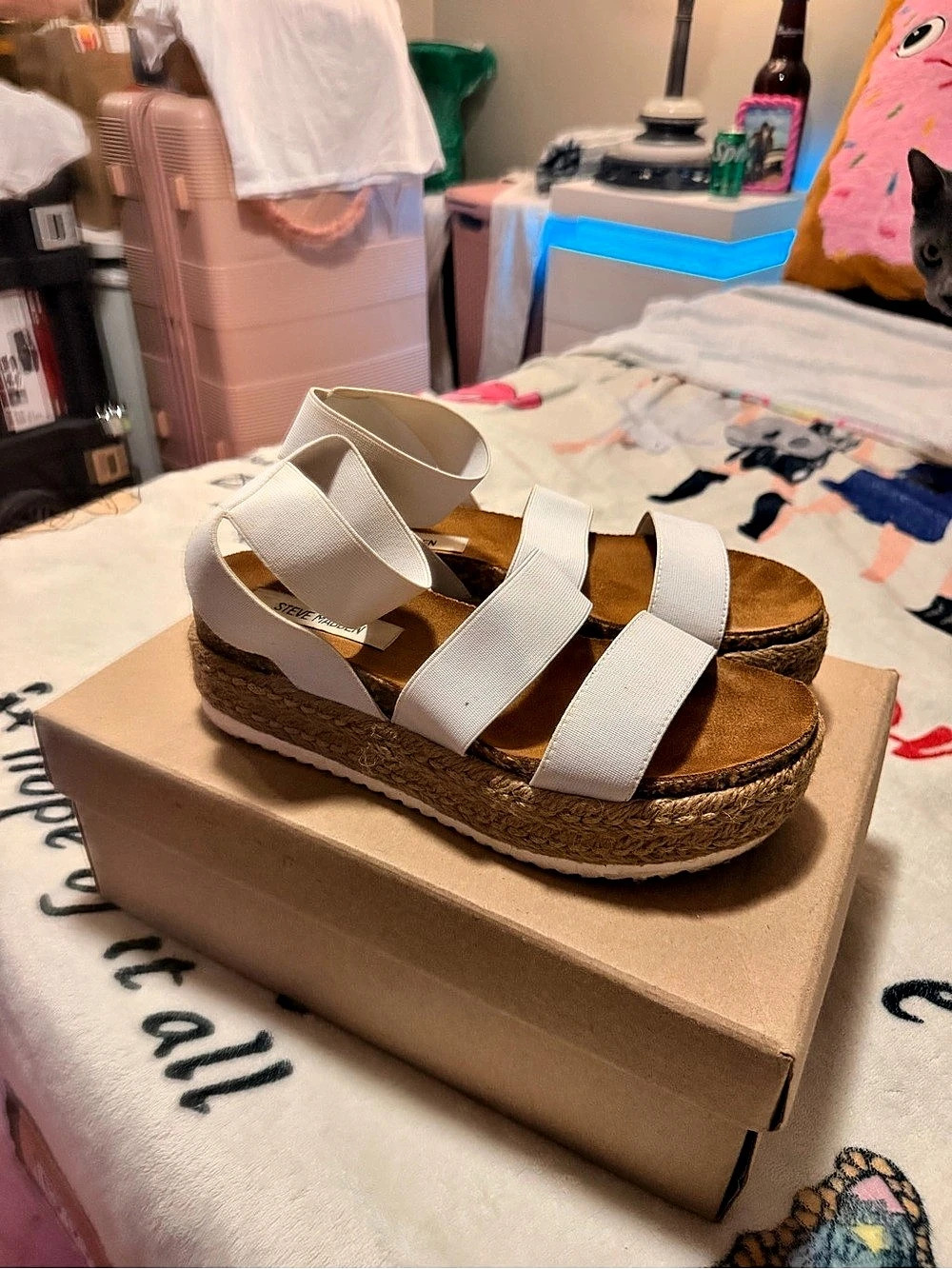 Steve Madden Kimmie White Espadrille Platform Sandal Wedge Sandal